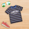 Surfing Fever Print Multi Stripe Crew Neck Short Sleeve T-Shirt