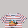 Multi Stripe Tree Printed Crew Neck Short Sleeve T-Shirt