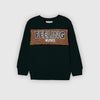 Felling Inspired Panel Crew Neck Full Sleeve Sweatshirt Black