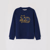 Embroidery Cat Crew Neck Full Sleeve Sweatshirt-Navy