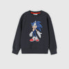 Sonica Cartoon Printed Crew Neck Sweatshirt-Black