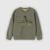 Embroidery Dinosaur Crew Neck Full Sleeve Sweatshirt-Khaki