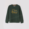 Embroidery Cat Crew Neck Full Sleeve Sweatshirt-Olive Green