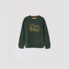 Embroidery Cat Crew Neck Full Sleeve Sweatshirt-Olive Green